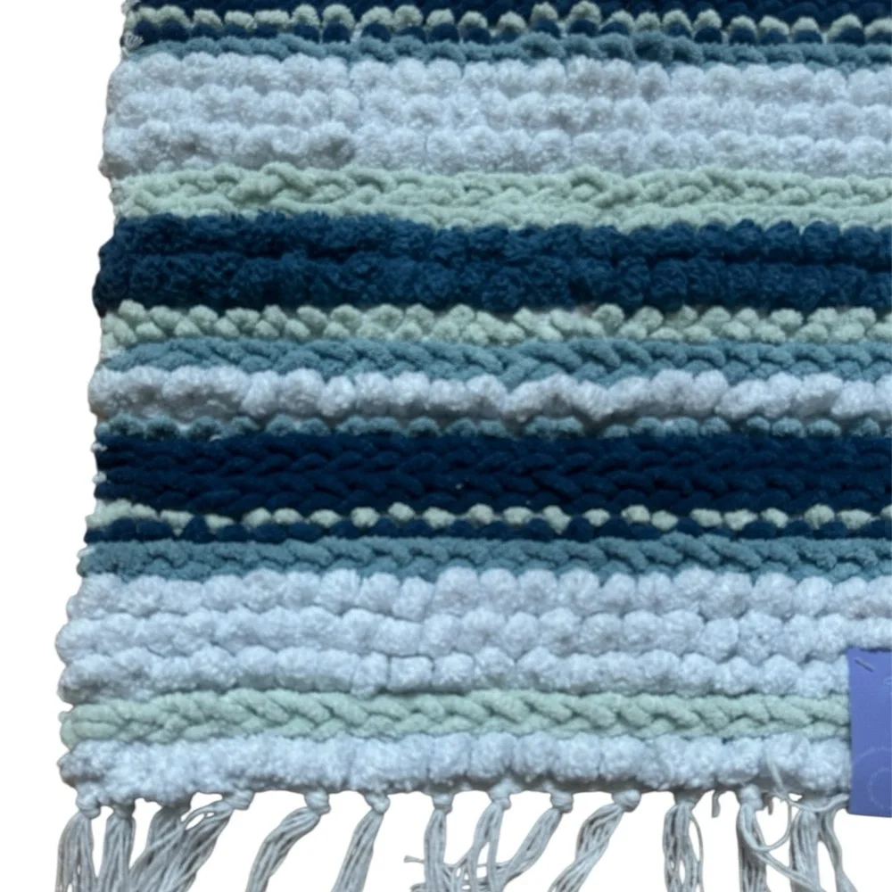 NWT Wild Sage Silvia Stripes Handloomed Blue and White Textured Bath Mat